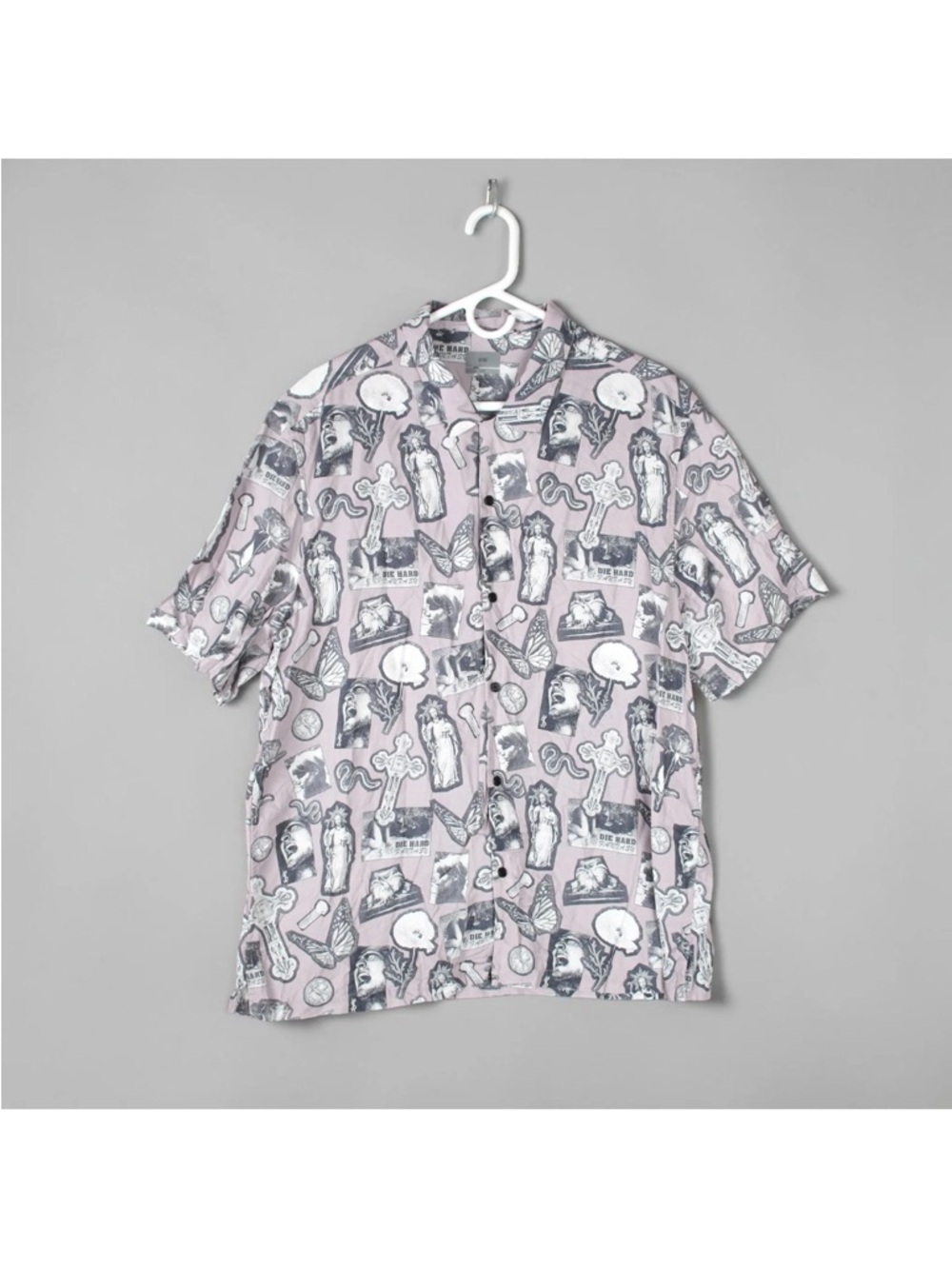 Ksubi Kut Out Resort Camp Shirt Mens Size XXL 2XL Gray Lyocell Die Hard Fantasy